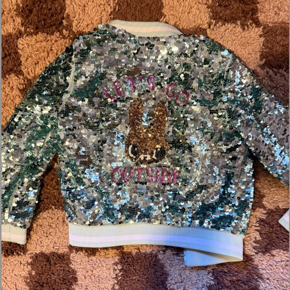 H&M Girls Sequin Jacket "Lets Go Outside" Bunny Size 5T - Picture 1 of 6